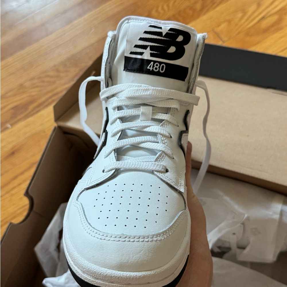 New Balance 480 White and Black Shoes